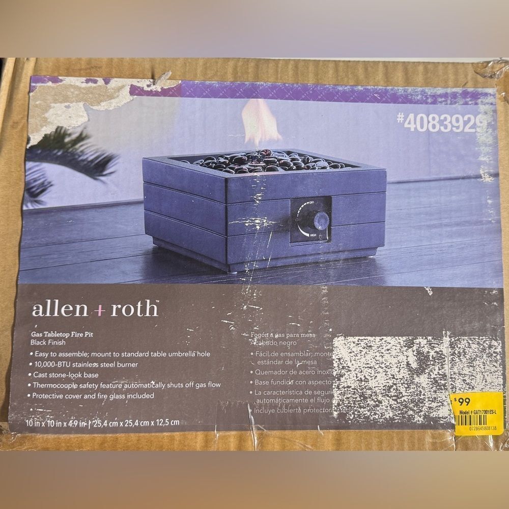 Gas tabletop modern fire Pro by Allen Roth nwt